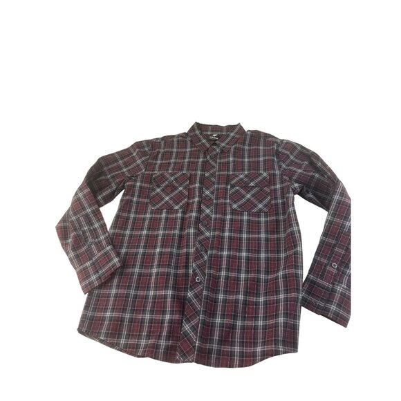 Vargo Mens Plaid Shirt Red Gray Flannel Button Up Casual Medium Western Travel - Picture 5 of 8
